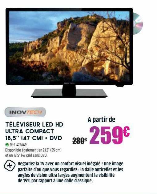 inovtech téléviseur led hd ultra compact 18.5"