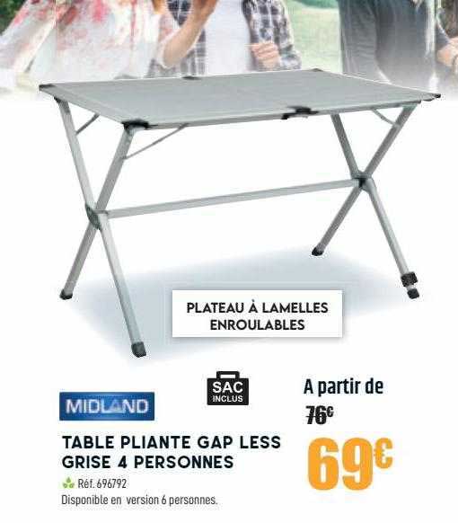 midland table pliante gap less grise 4 personnes