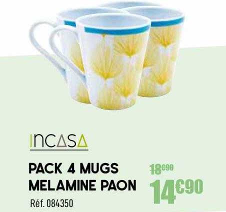 Pack 4 Mugs Mélamine Paon
