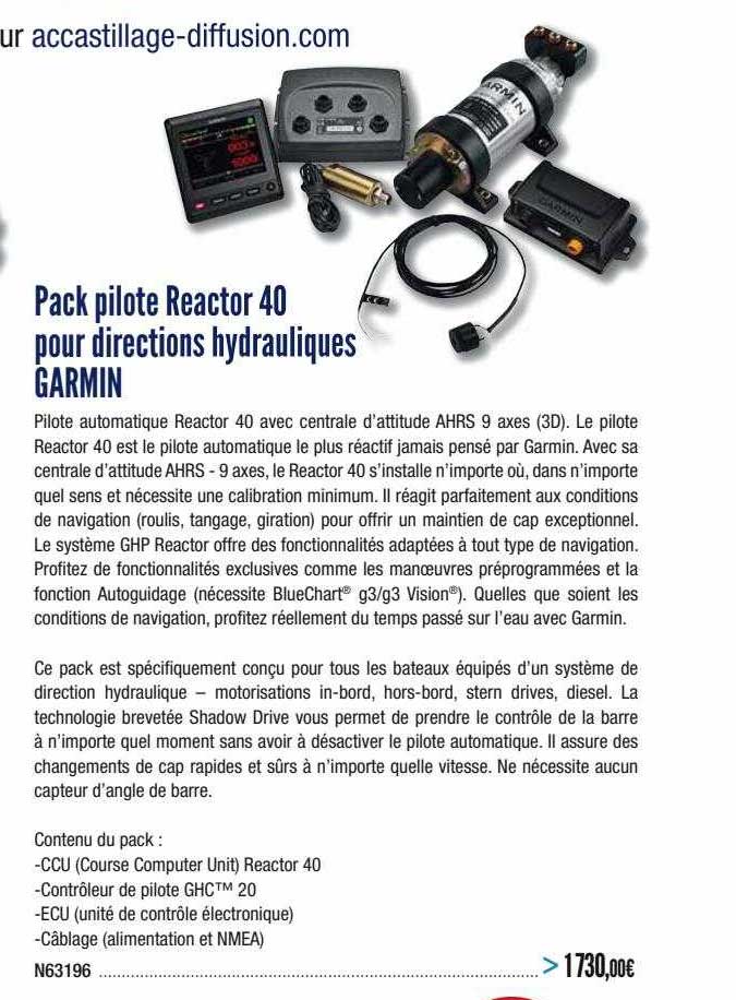 pack pilote reactor 40 pour directions hydrauliques garmin