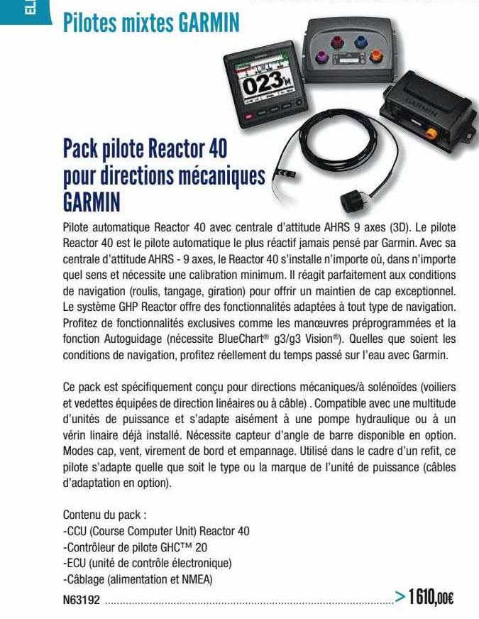 pack pilote reactor 40 pour directions mécaniques garmin