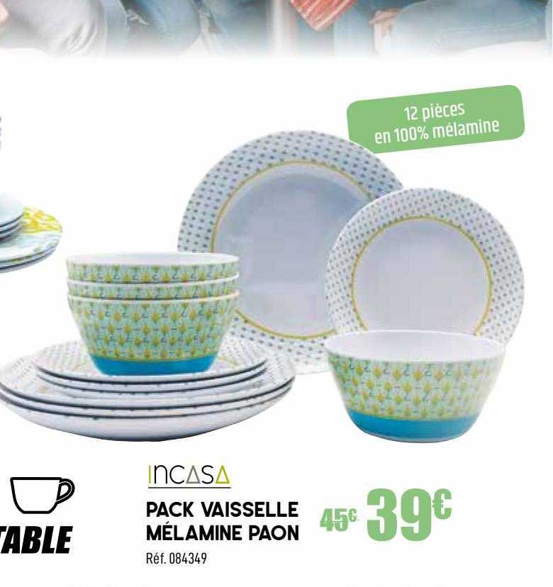pack vaisselle mélamine paon incasa