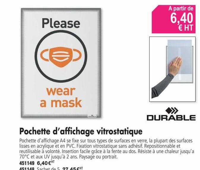 pochette d'affichage vitrostatique durable