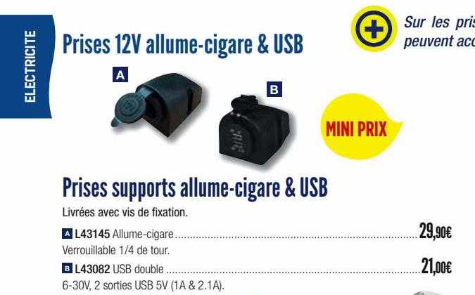 prises supports allume-cigare & usb