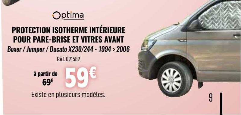 protection isotherme intérieur pour pare-brise et vitres avant optima