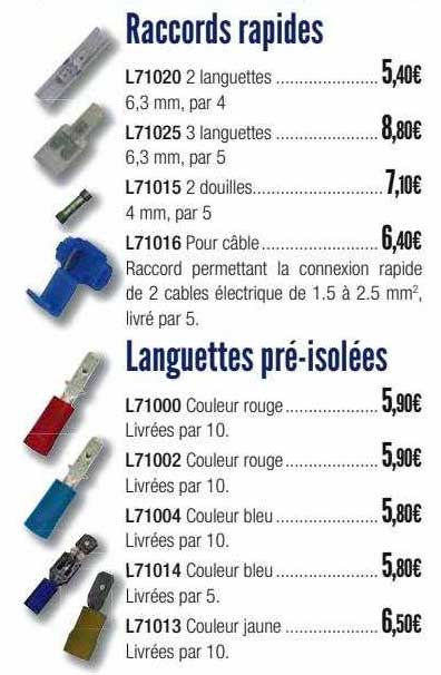 raccords rapides ou languettes pré-isolées
