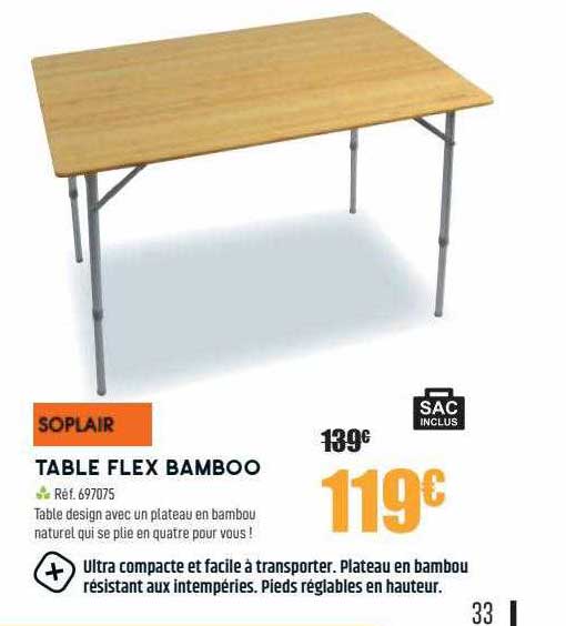 soplair table flex bamboo
