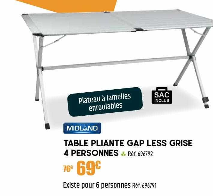 table pliante gap less grise 4 personnes midland