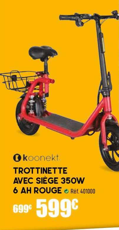 trottinette avec siège 350 w 6 ah rouge koonekt
