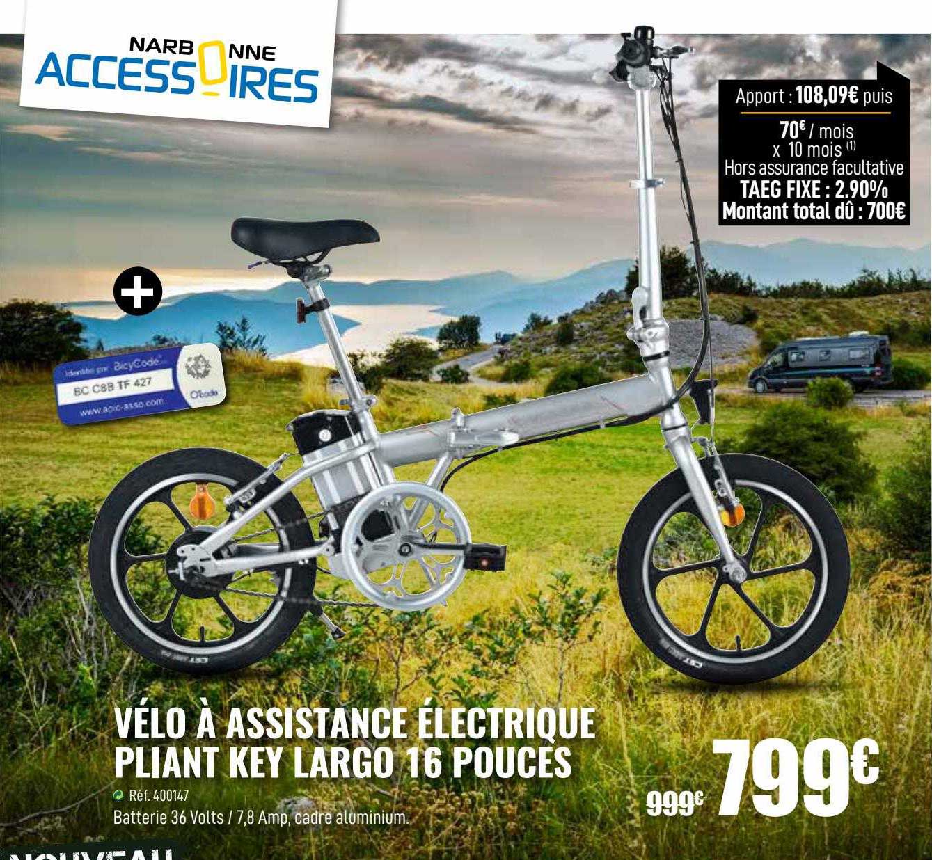 vélo à assistance électrique pliant key largo 16 pouces