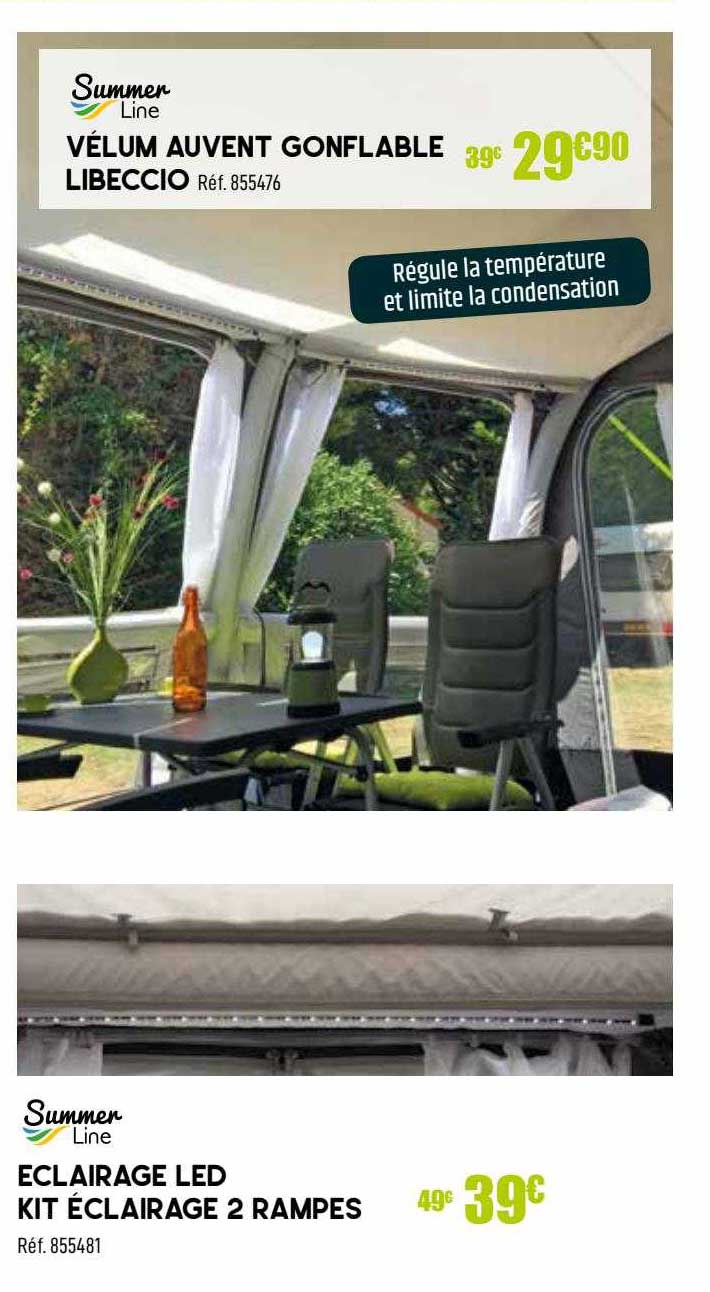 vélum auvent gonflable libeccio summer line, éclairage led kit éclairage 2 rampes summer line