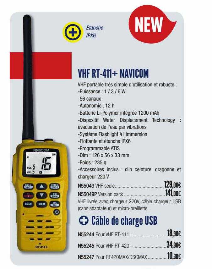 whf rt-411+ navicim ou câble de charge usb