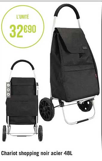 chariot shopping noir acier 48l