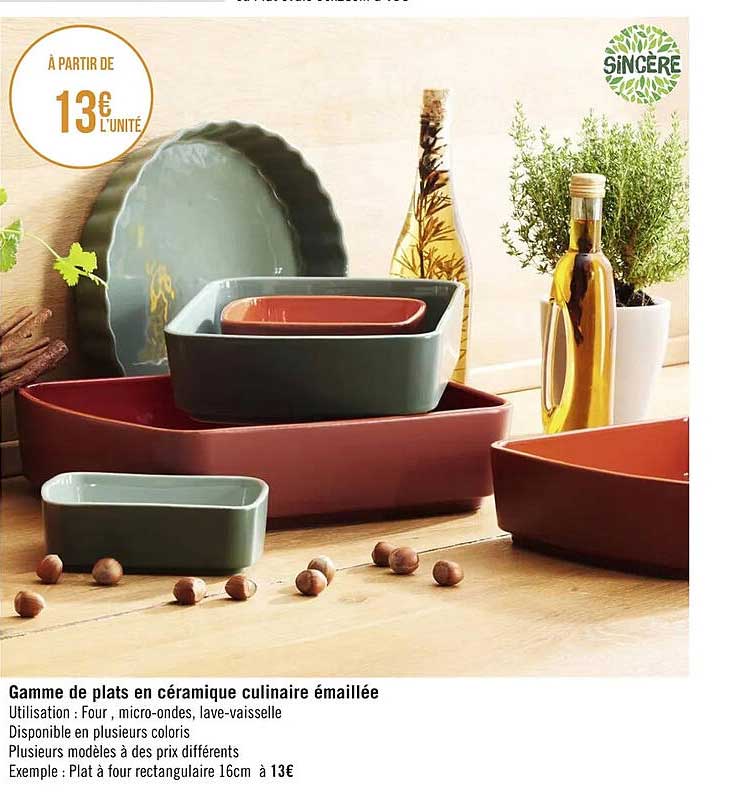 gamme de plats en céramique culinaire émaillée sincère