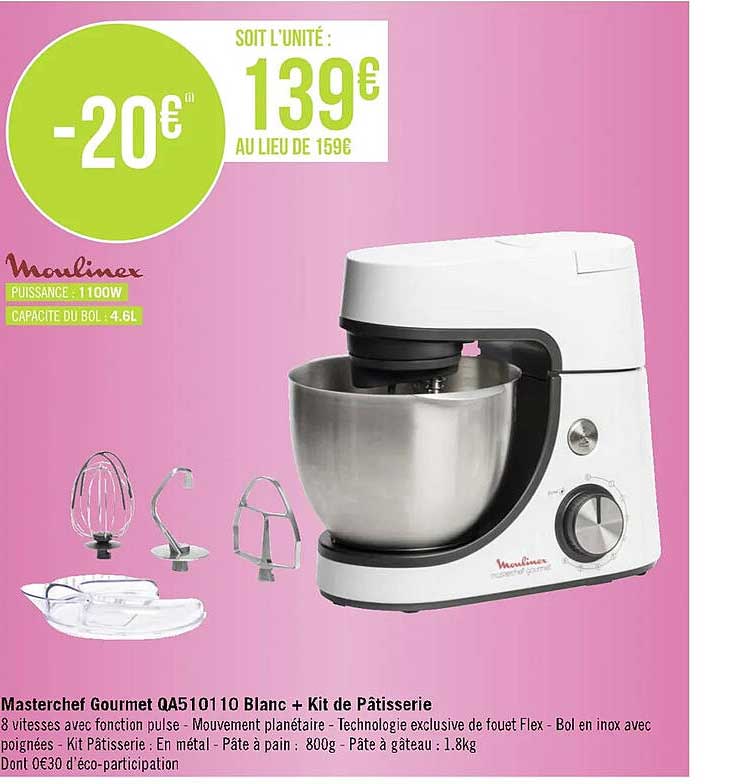 masterchef gourmet qa510110 blanc + kit de pâtisserie moulinex