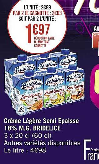 crème légère semi épaisse 18% m.g. bridélice