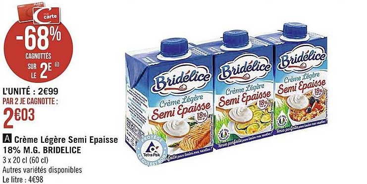 crème légère semi épaisse 18% m.g. bridélice