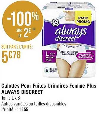 culottes pour fuites urinaires femme plus always discreet