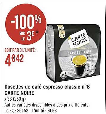 dosettes de café espresso classic n°8 carte noire