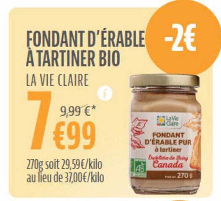 fondant d'érable à tartiner bio la vie claire