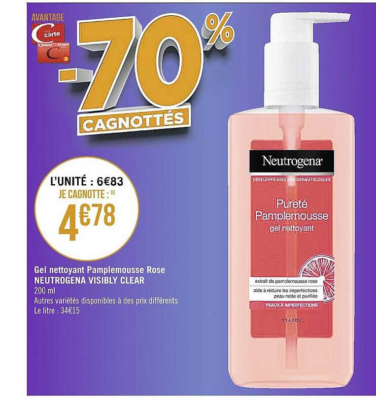 gel nettoyant pamplemousse rose neutrogena visibly clear