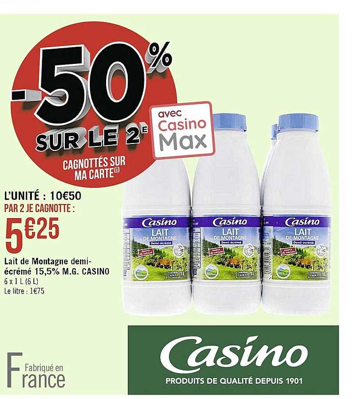 lait de montagne demi-écrémé 15,5% m.g. casino