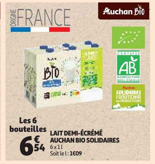 lait demi-écrémé auchan bio solidaires