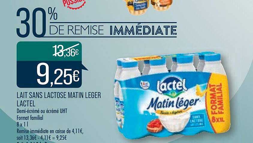 lait sans lactose matin léger lactel