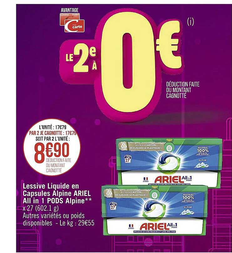 lessive liquide en capsules alpine ariel all in 1 pods alpine