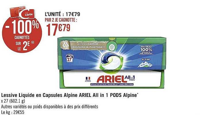 lessive liquide en capsules alpine ariel all in 1 pods alpine