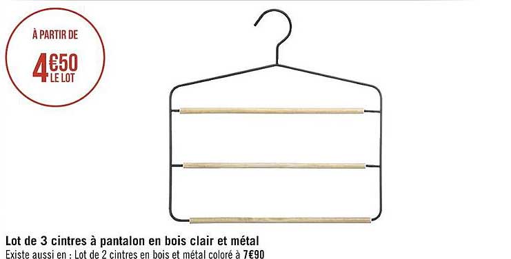 Lot De 3 Cintres à Pantalon En Bois Clair Et Métal