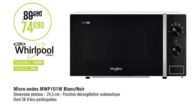 micro-ondes mwp101w blanc-noir whirlpool