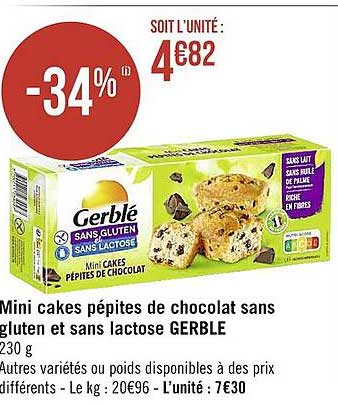 mini cakes pépites de chocolat sans gluten et sans lactose gerblé