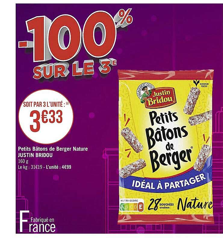 petits bâtons de berger nature justin bridou