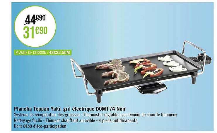 plancha teppan yaki, gril électrique dom174 noir