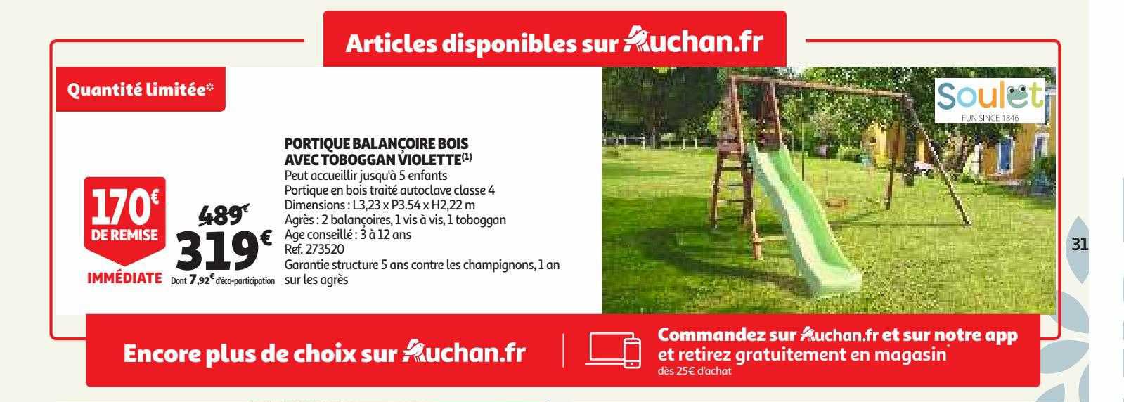 portique balançoire bois avec toboggan violette