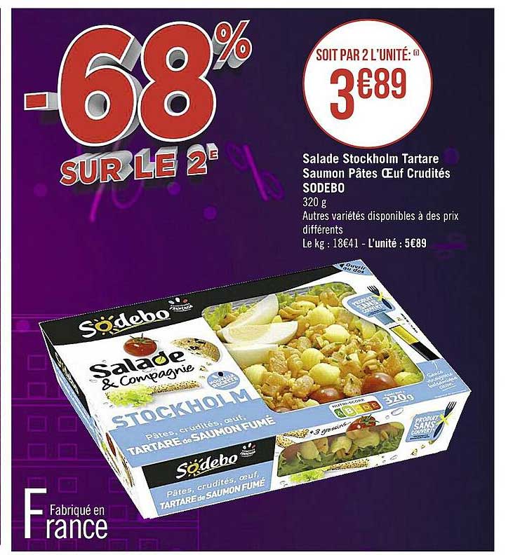 Salade Stockholm Tartare Saumon Pâtes œuf Crudités Sodebo