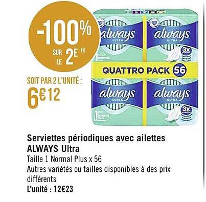 serviettes périodiques avec ailettes always ultra