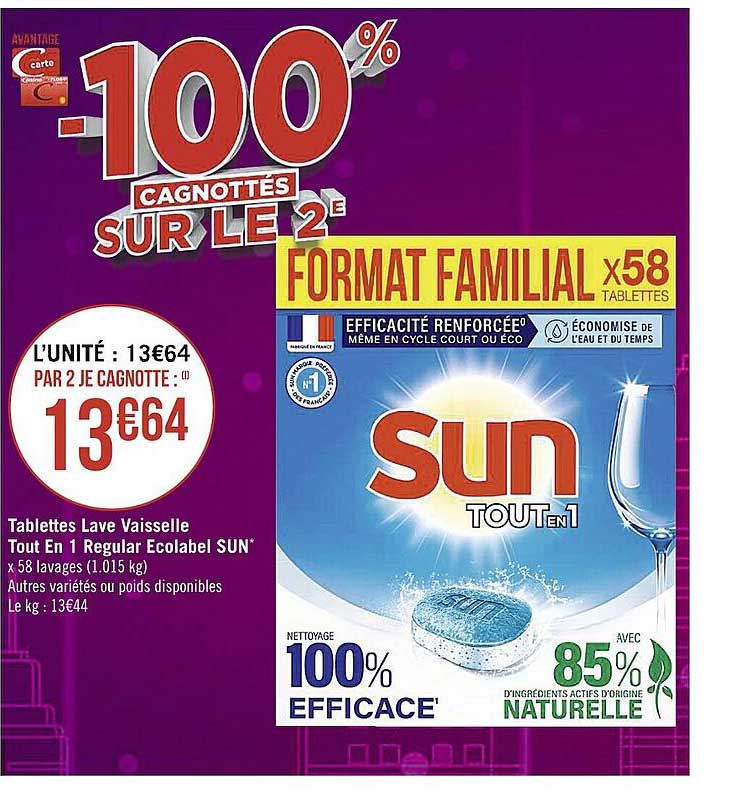 tablettes lave vaisselle tout en 1 regular ecolabel sun