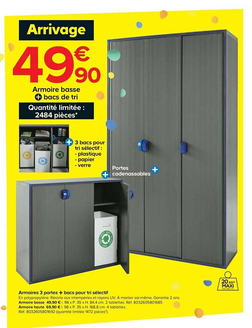 armoires 3 portes + bacs pour tri sélectif