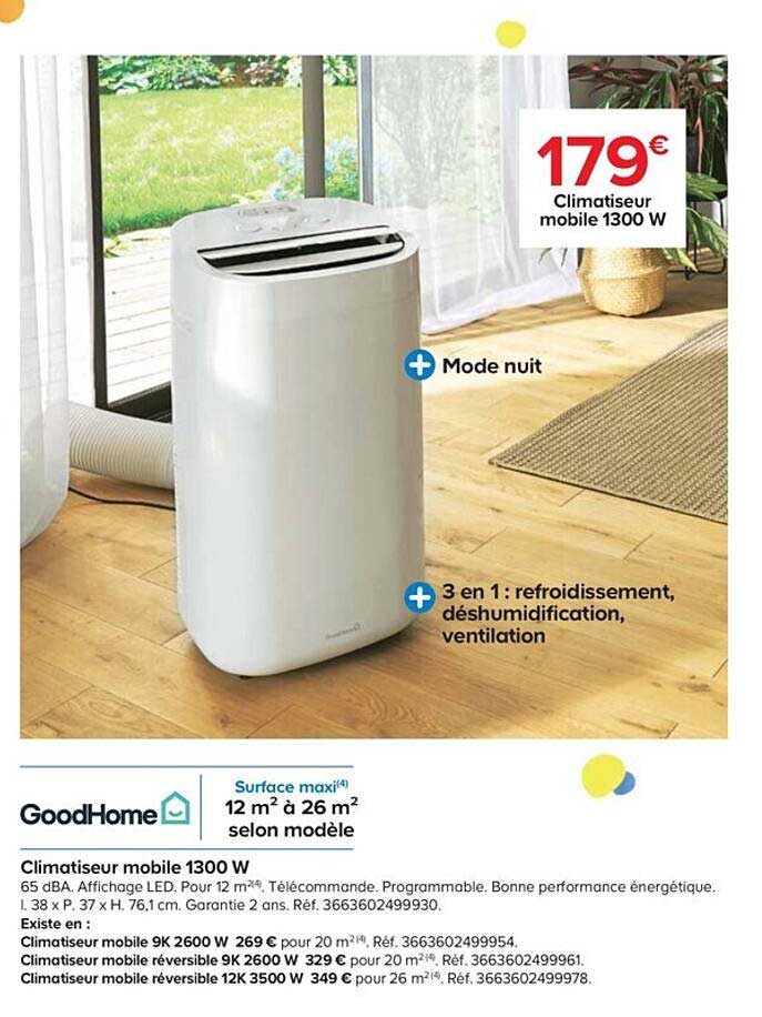 Climatiseur Mobile 1300 W Goodhome