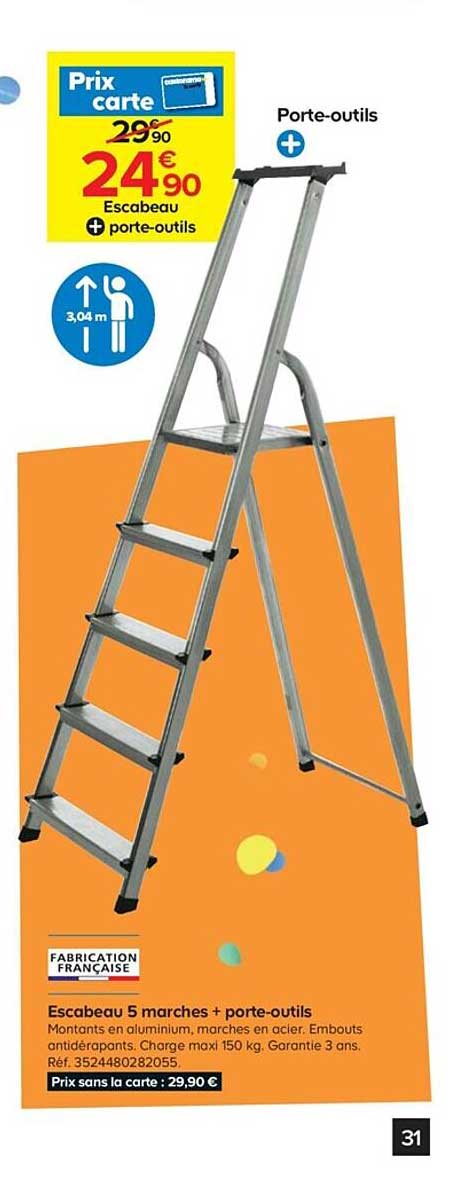 escabeau 5 marches + porte-outils