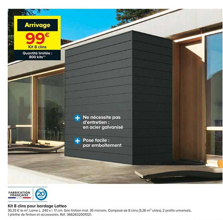 kit 8 clins pour bardage latteo