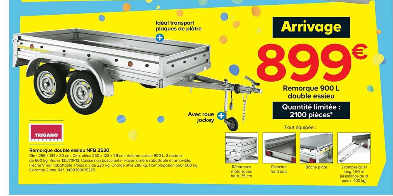remorque double essieu nfb 2530 trigano