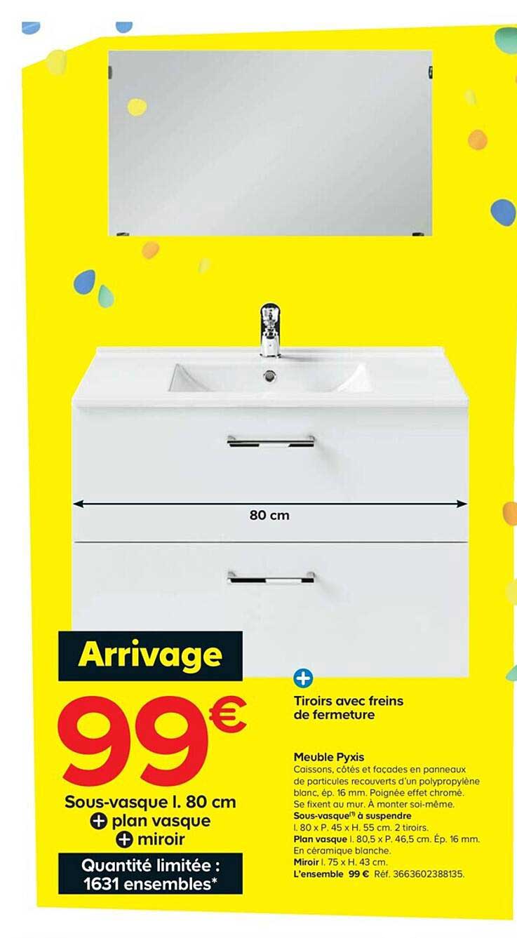 sou-vasque l.80cm : meuble pyxis, sous-vasque à suspendre, miroir