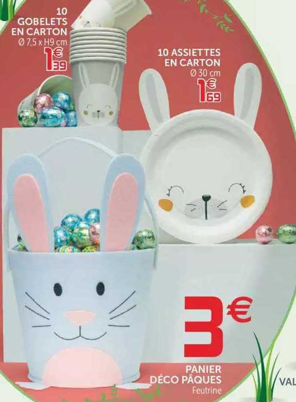 10 Gobelets En Carton, 10 Assiettes En Carton, Panier Déco Pâques