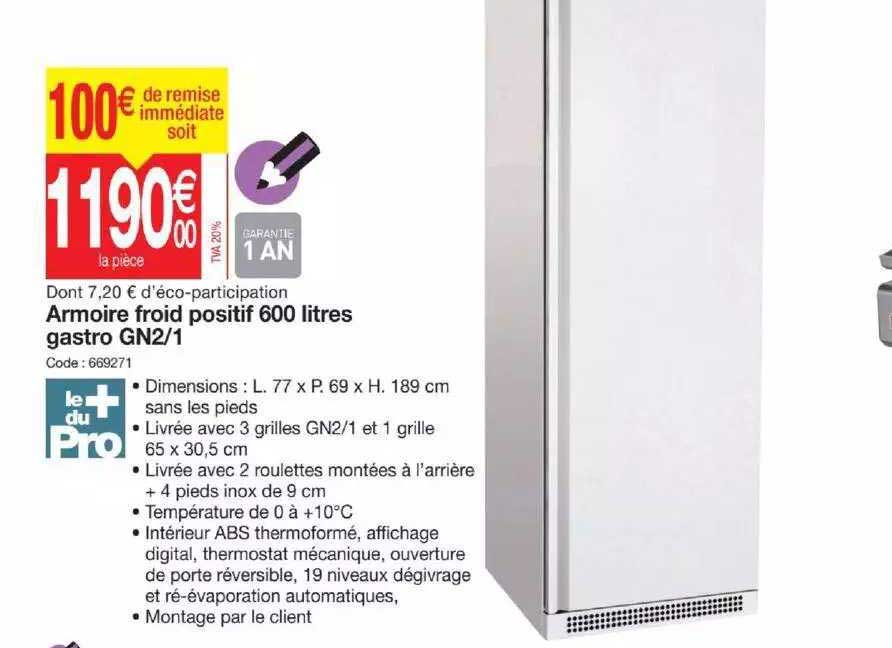 armoire froid postif 600 litres gastro gn2-1