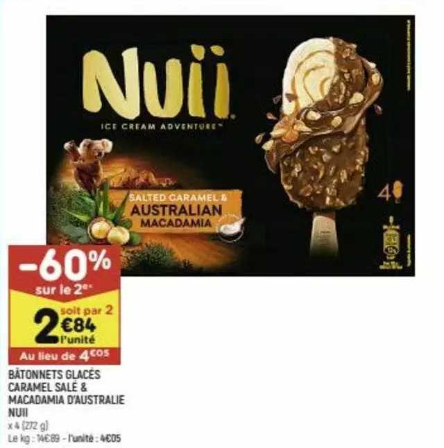 bâtonnets glacés caramel salé & macadamia d'australie nuii