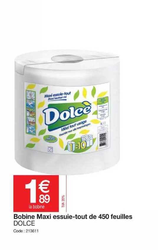 bobine maxi essuie-tout de 450 feuilles dolce