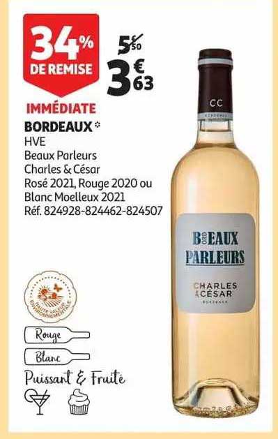 bordeaux hve beaux parleurs charles & césar rosé 2021, rouge 2020 ou blanc moelleux 2021
